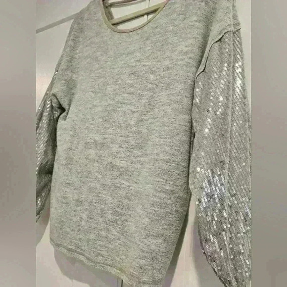 Sequin Sleeve Grey Sweater - Picture 3 of 9